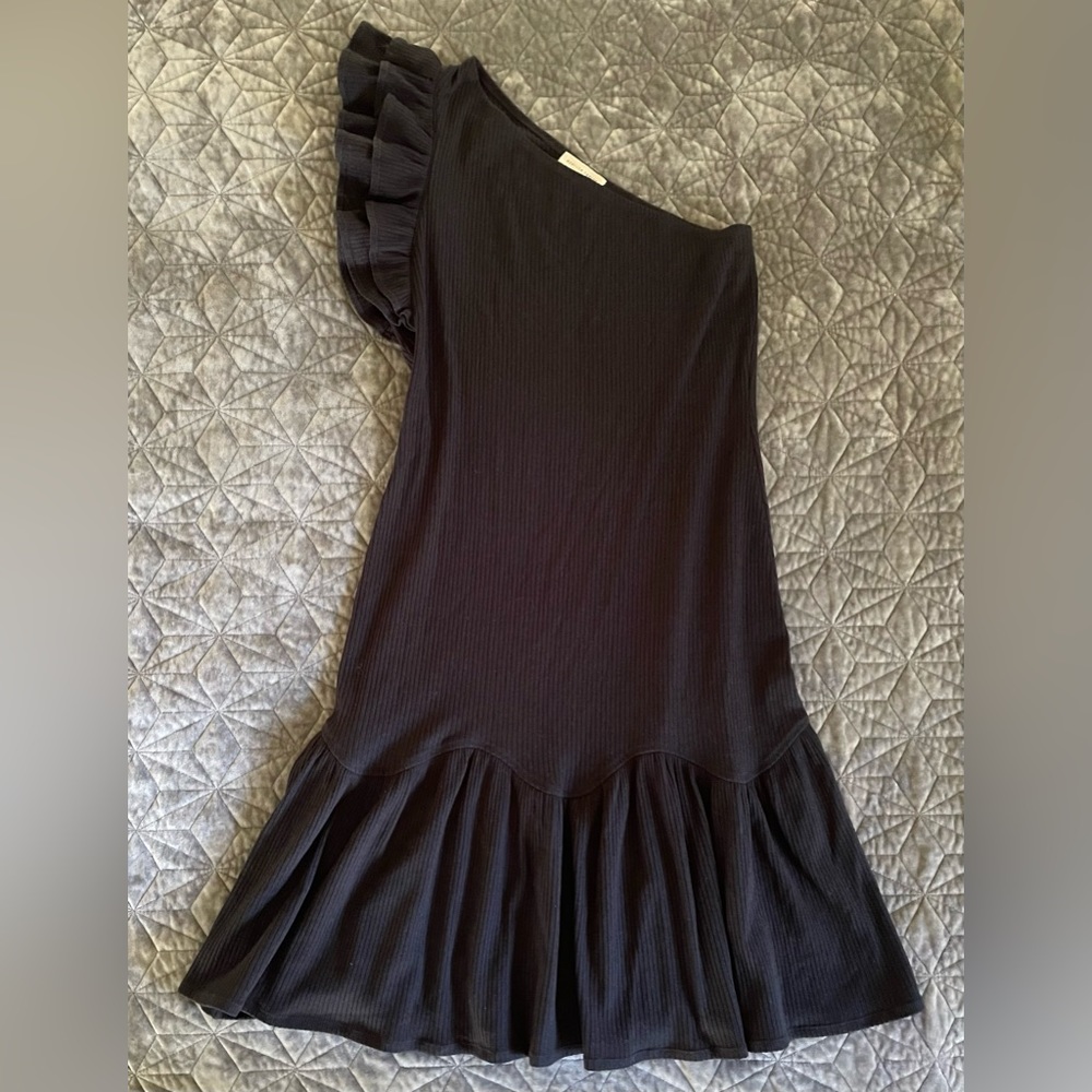 Rebecca Taylor Knit Black Dress Ruffle Shoulder